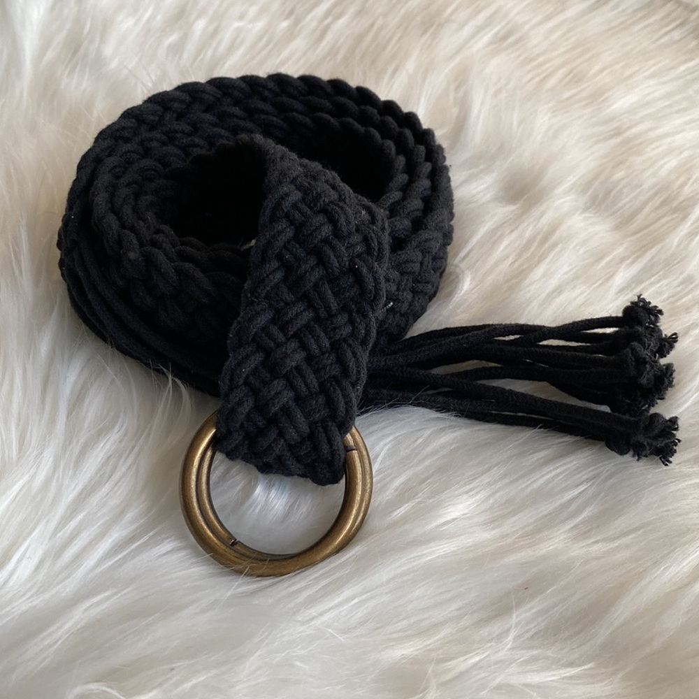 Black Woven Braided Tassel Belt Size OS